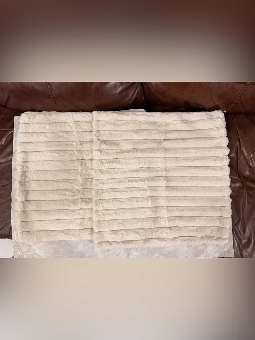 Luxury Ribbed Faux Fur Throw Blanket - Cream